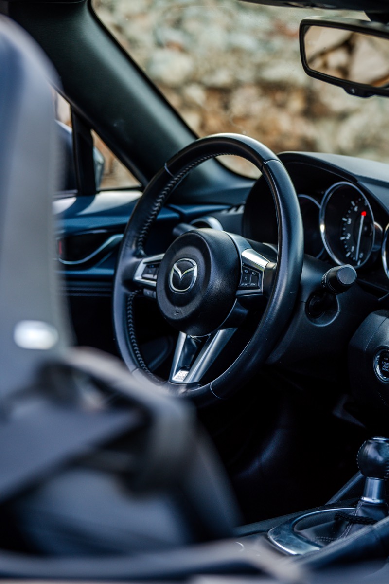 Mazda MX-5 steering wheel and interior detail
